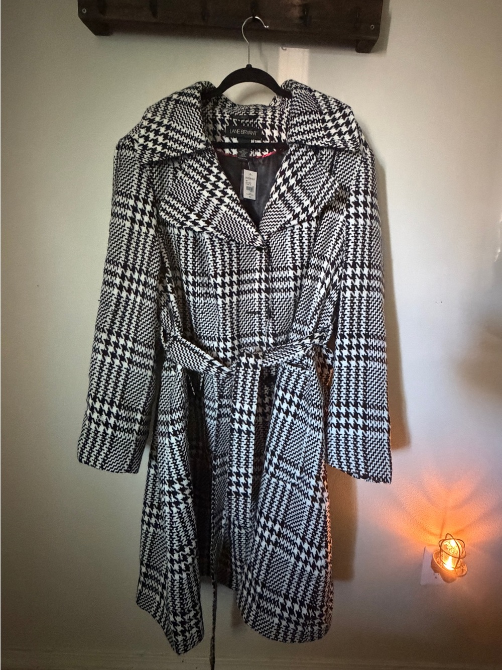 Lane Bryant Black and White Houndstooth Trench Coat